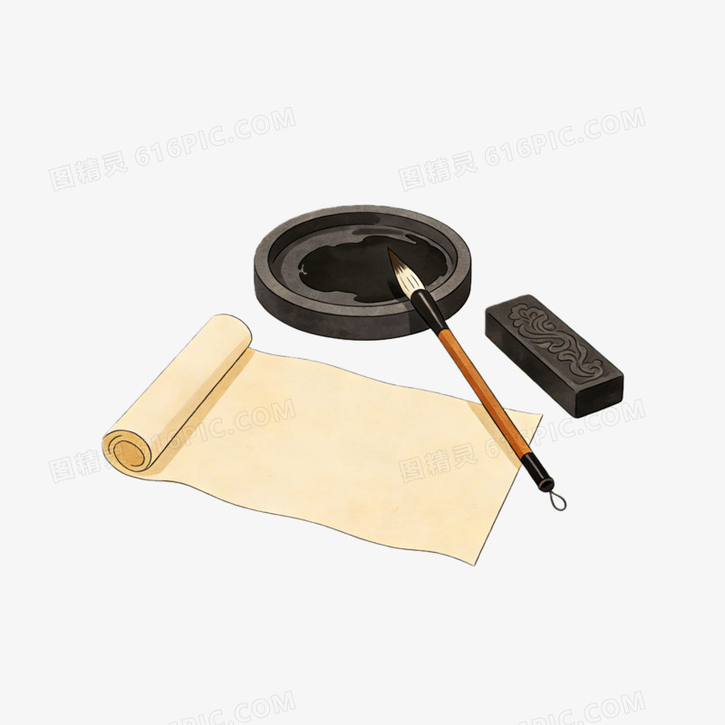 文房四宝笔墨纸张ai免抠元素