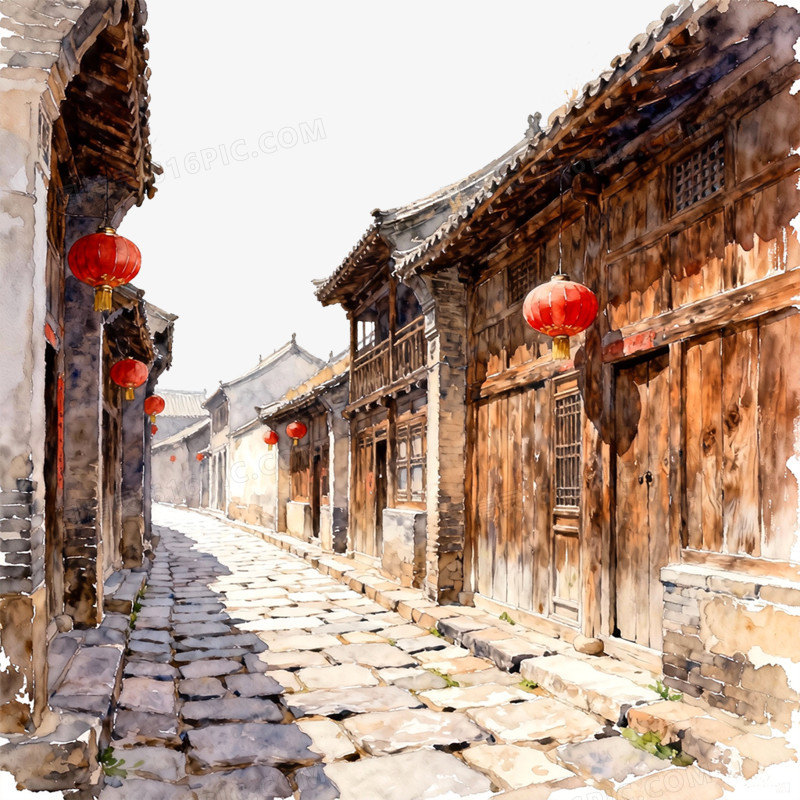 卡通手绘古镇风光免抠元素