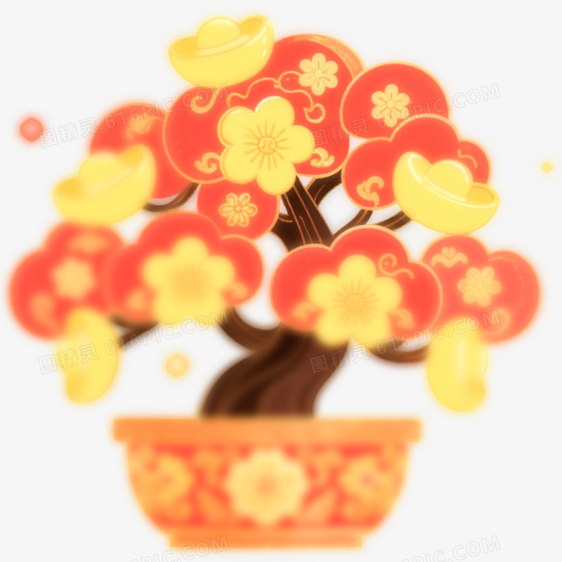 弥散风新年春节发财树免抠元素