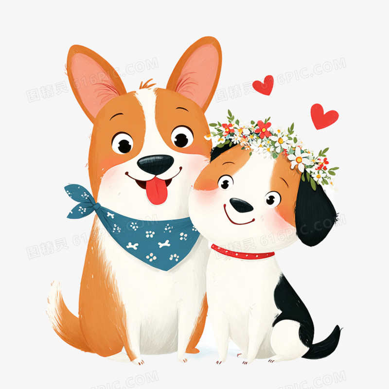 卡通手绘小狗情侣头像表情包免抠元素