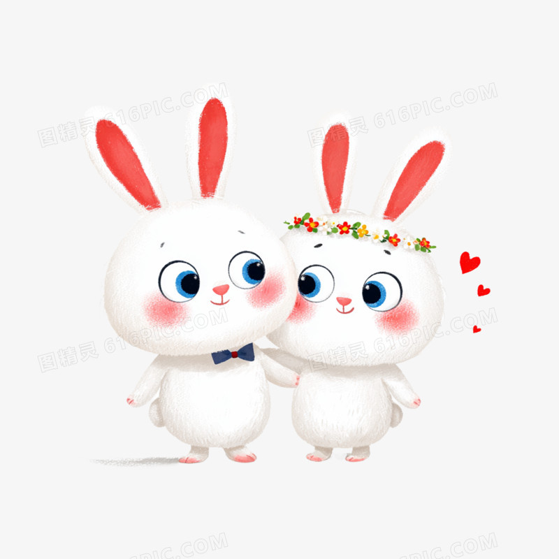 卡通手绘小兔情侣头像表情包免抠元素