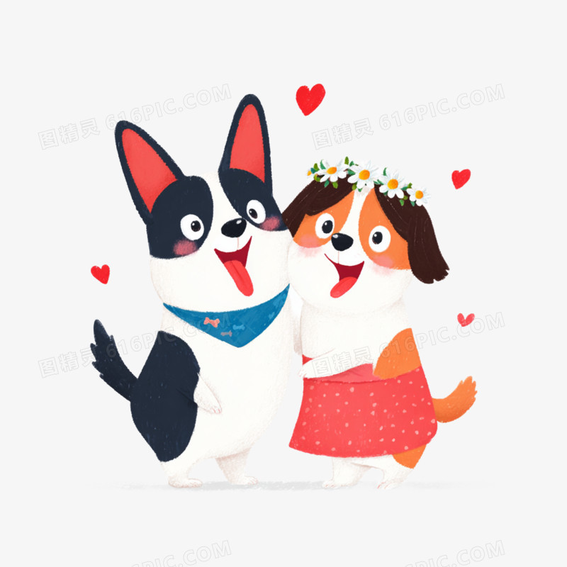 卡通手绘小狗情侣头像表情包免抠元素
