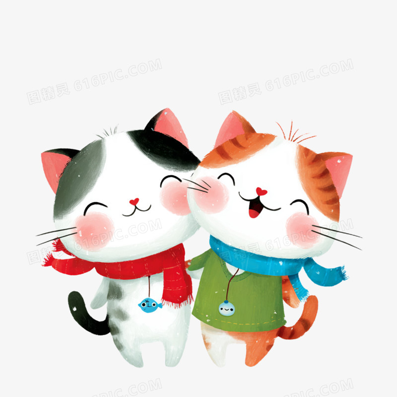 卡通手绘小猫情侣头像表情包免抠元素