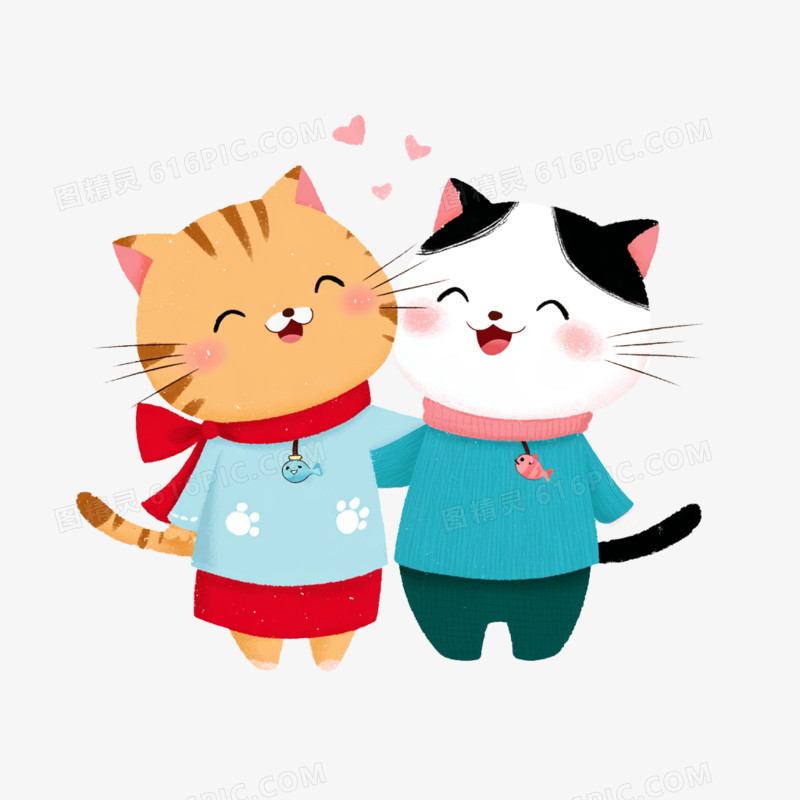卡通手绘小猫情侣头像表情包免抠元素
