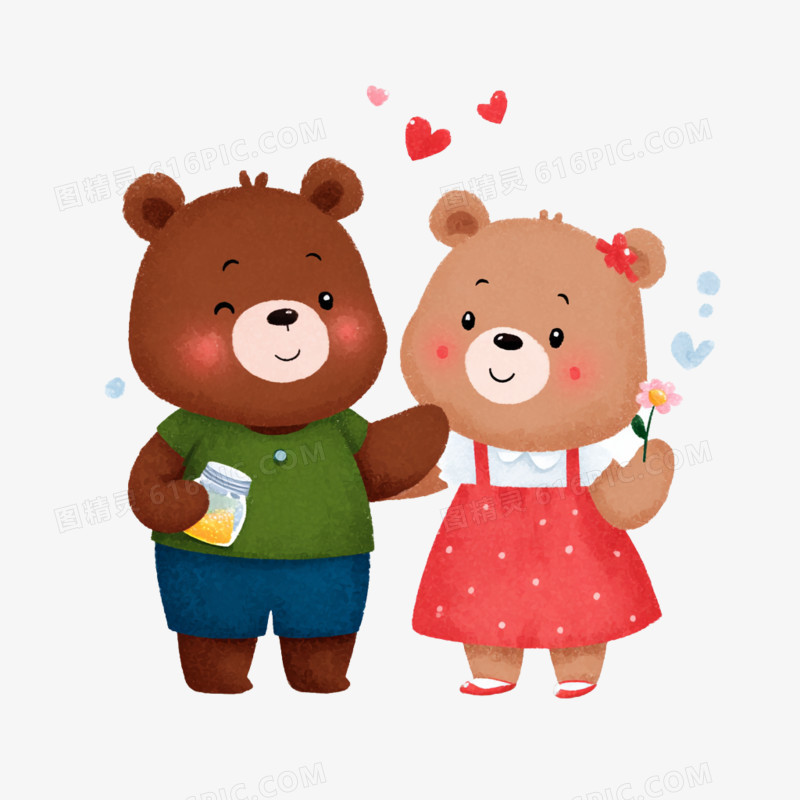 卡通手绘小熊情侣头像表情包免抠元素