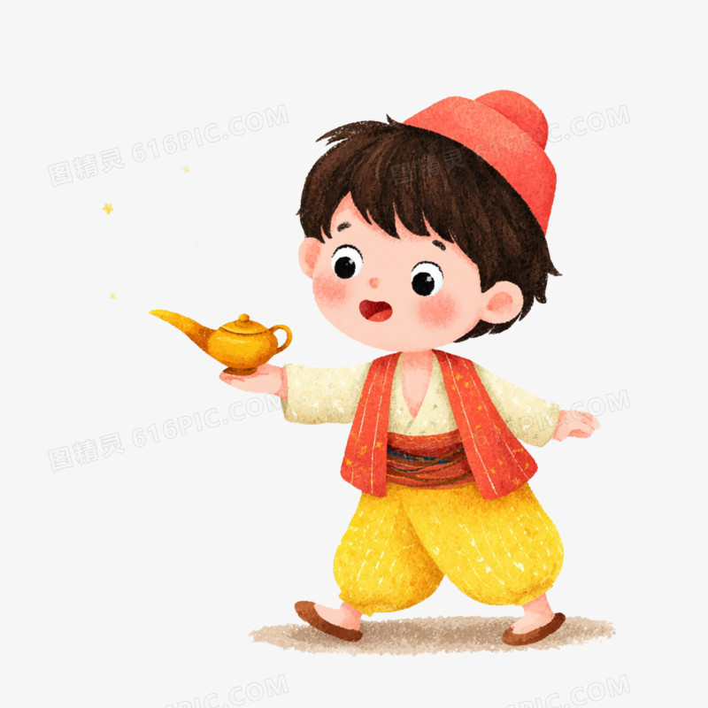 卡通手绘童话故事阿拉丁神灯免抠元素