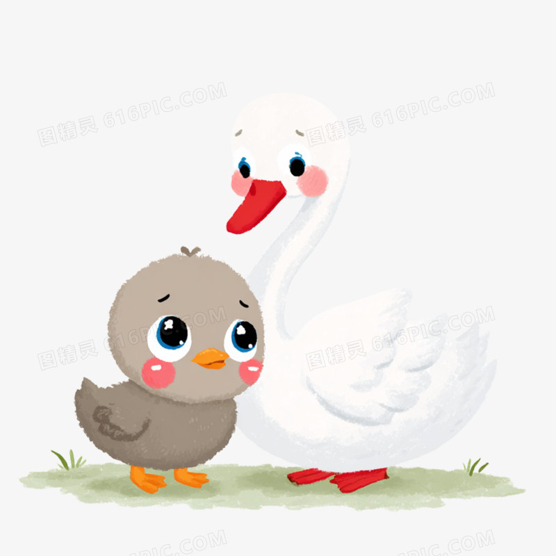 卡通手绘童话故事丑小鸭免抠元素