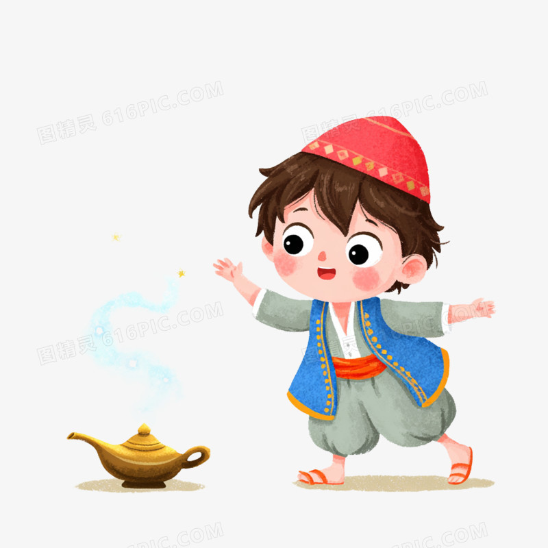 卡通手绘童话故事阿拉丁神灯免抠元素
