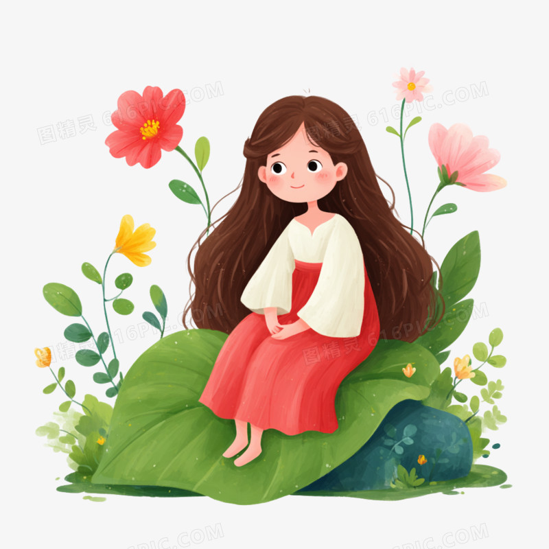 卡通手绘童话故事拇指姑娘免抠元素