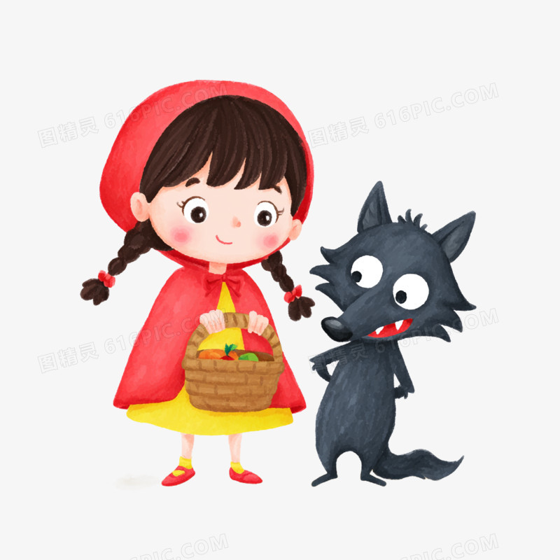 卡通手绘童话故事小红帽免抠元素