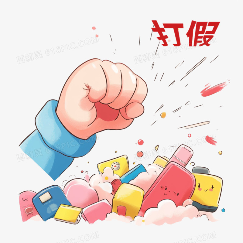 卡通手绘消费者权益日打假免抠元素