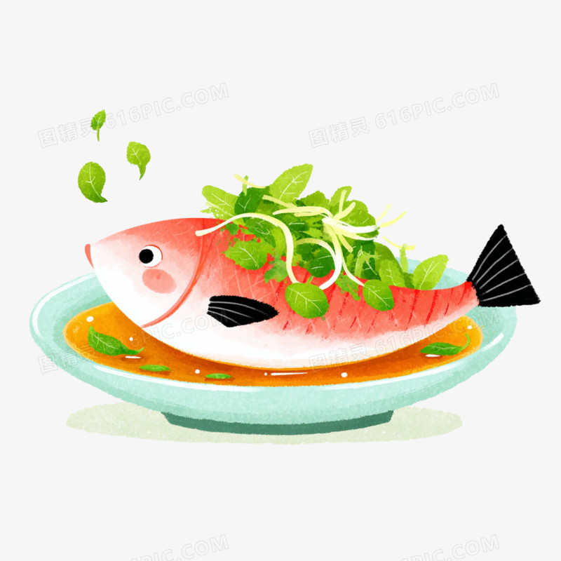 卡通手绘西湖醋鱼免抠元素