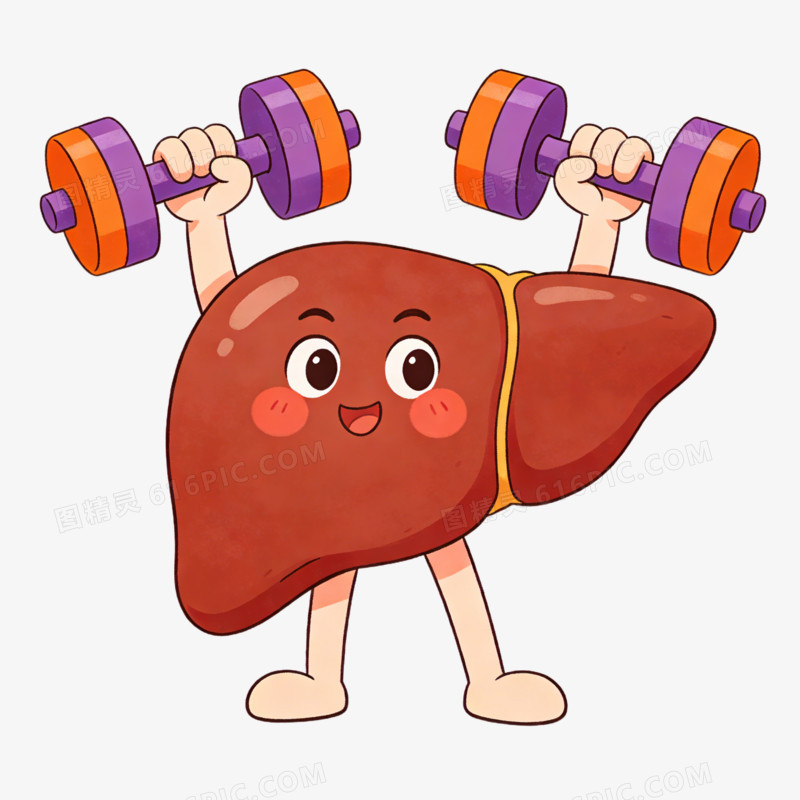 卡通举着哑铃的肝脏免抠元素