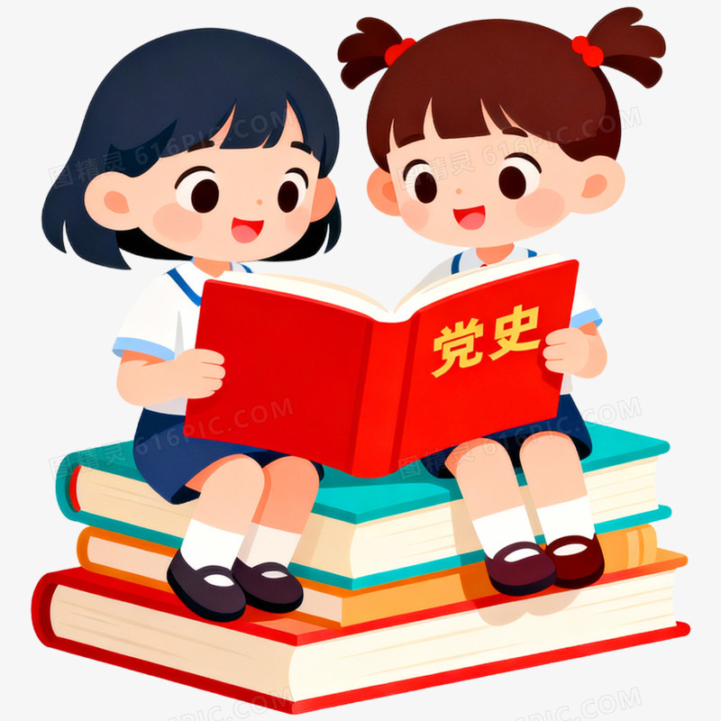 卡通手绘学习党史免抠元素
