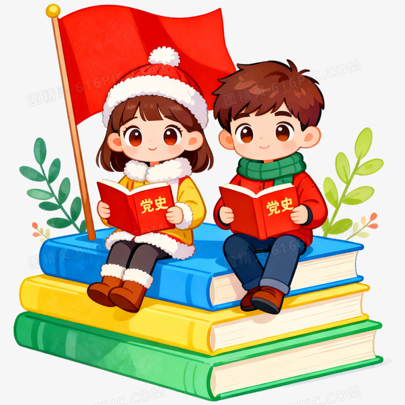 卡通手绘学习党史免抠元素