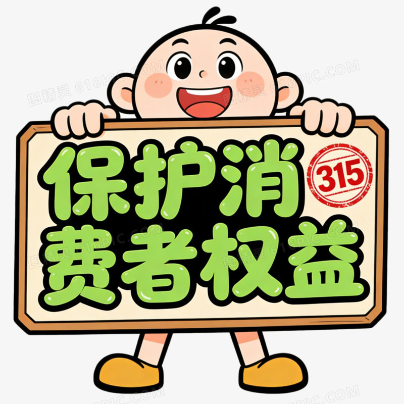 315 卡通小孩举保护消费者权益牌免扣元素