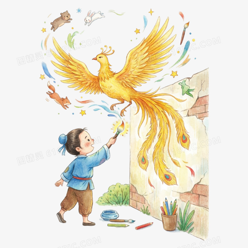 卡通手绘童话故事神笔马良免抠元素