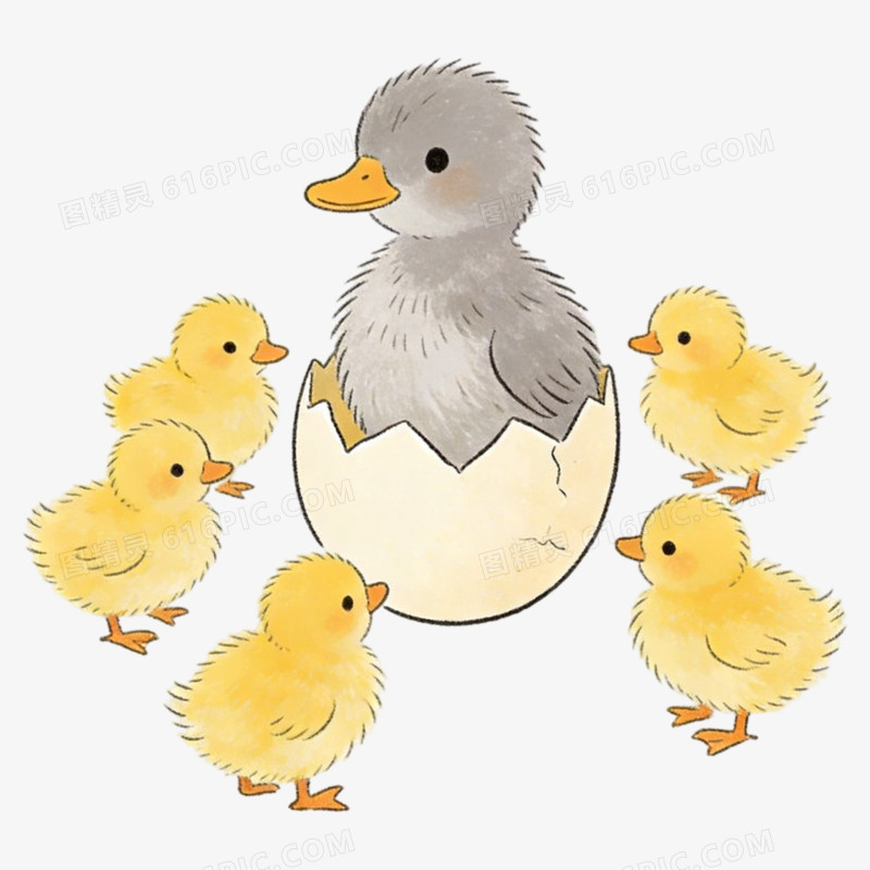 卡通手绘童话故事丑小鸭免抠元素