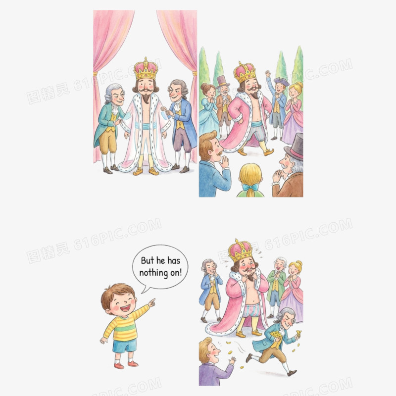 卡通手绘童话故事皇帝的新装免抠元素