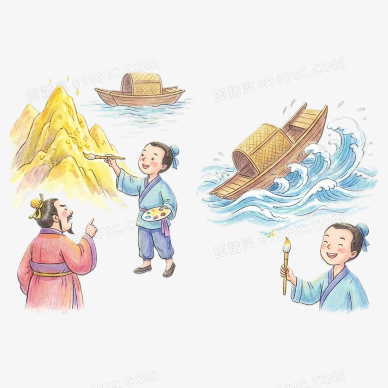 卡通手绘童话故事神笔马良免抠元素