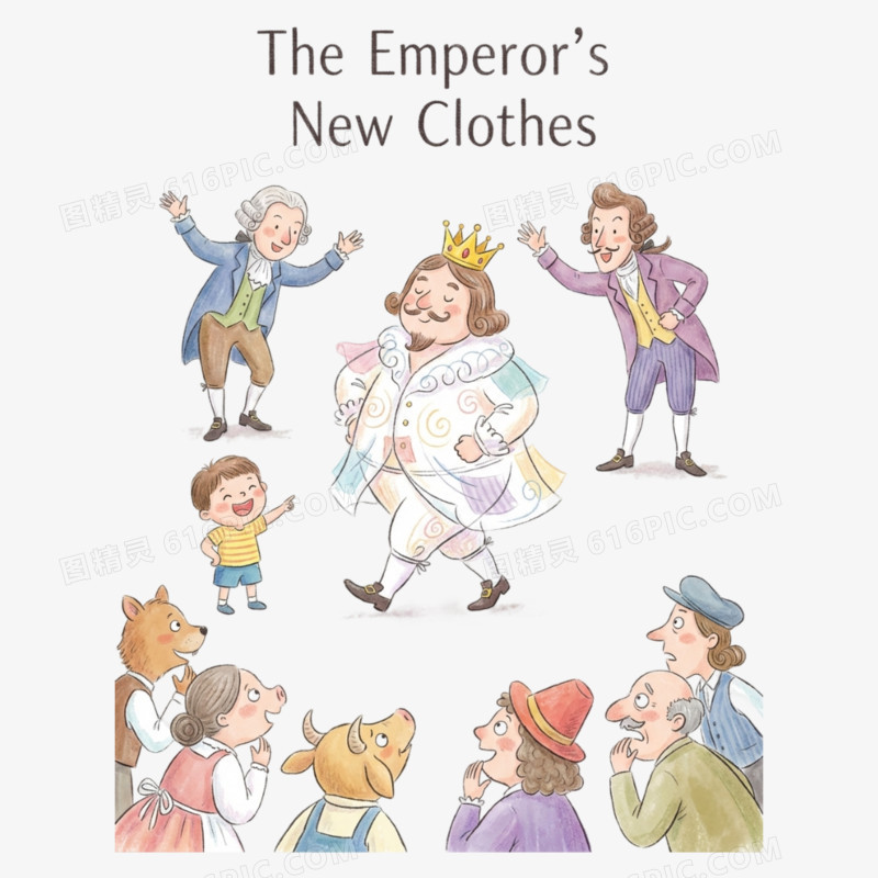 卡通手绘童话故事皇帝的新装免抠元素