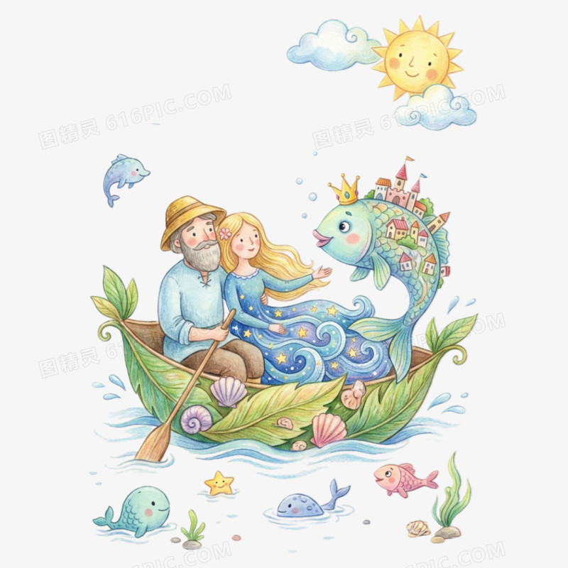 卡通手绘童话故事拇指姑娘免抠元素