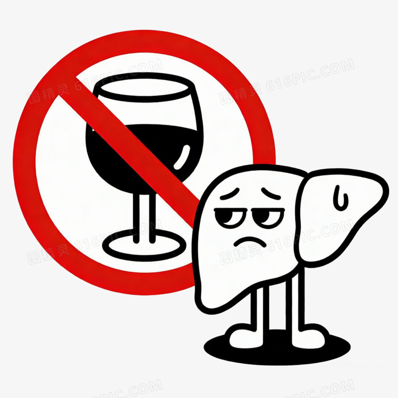 全国爱肝日禁酒护肝警示卡通免扣素材