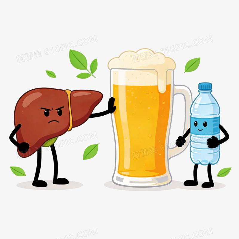 全国爱肝日拒绝饮酒多喝水免抠元素