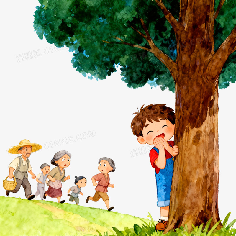 卡通手绘童话故事狼来了免抠元素