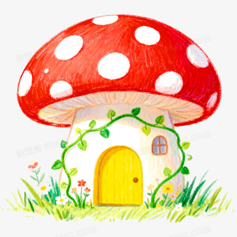 卡通手绘童话故事蘑菇屋免抠元素