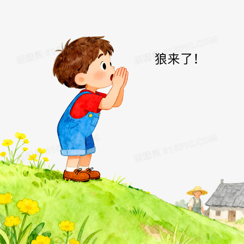 卡通手绘童话故事狼来了免抠元素