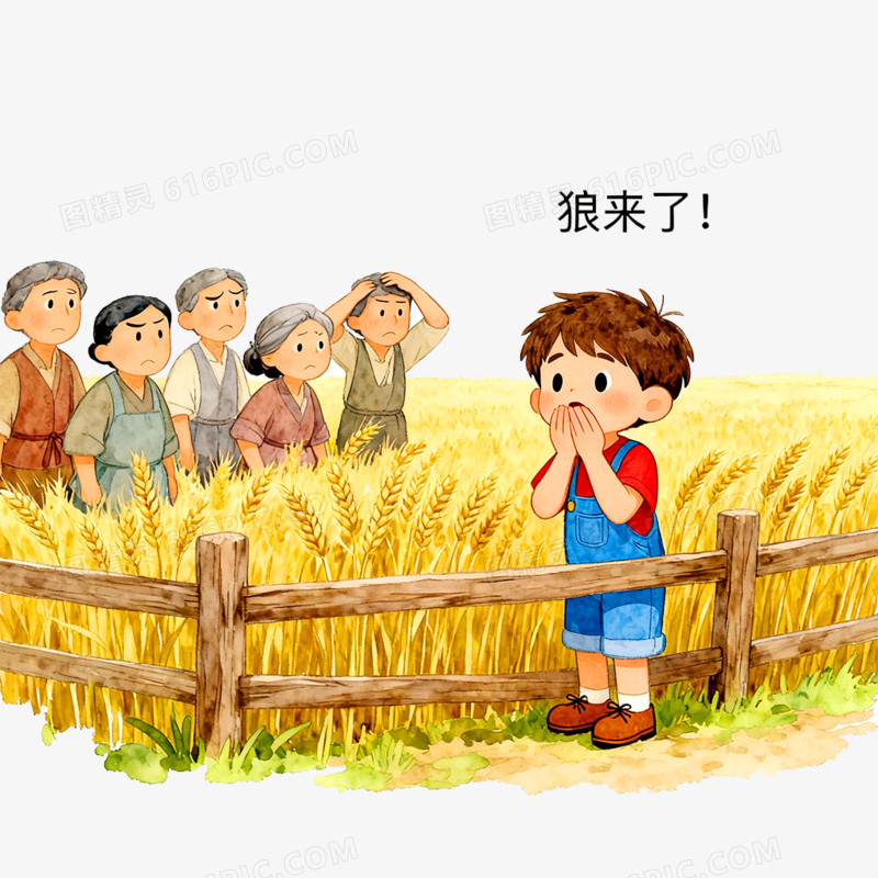 卡通手绘童话故事狼来了免抠元素