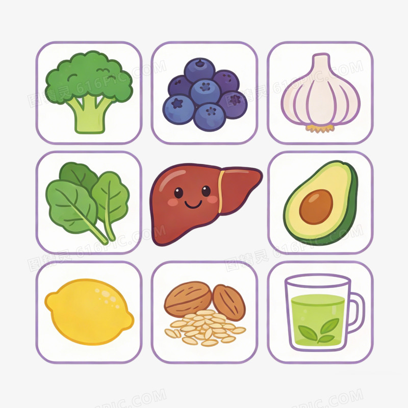 全国爱肝日护肝健康食材卡通图标免扣素材