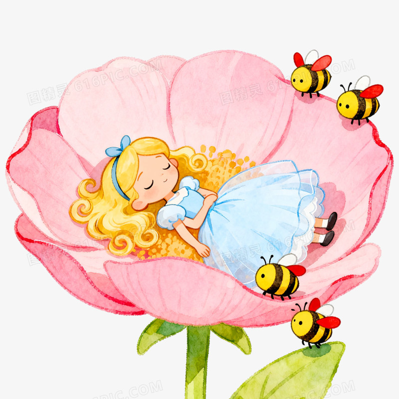 卡通手绘童话故事拇指姑娘免抠元素