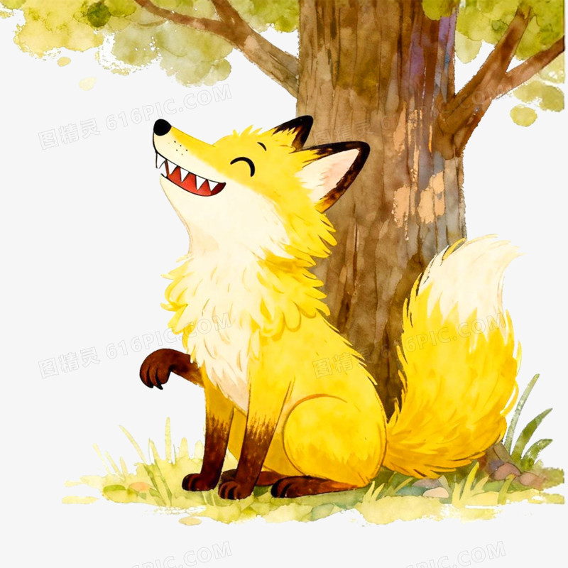 卡通手绘童话故事狐狸与乌鸦免抠元素