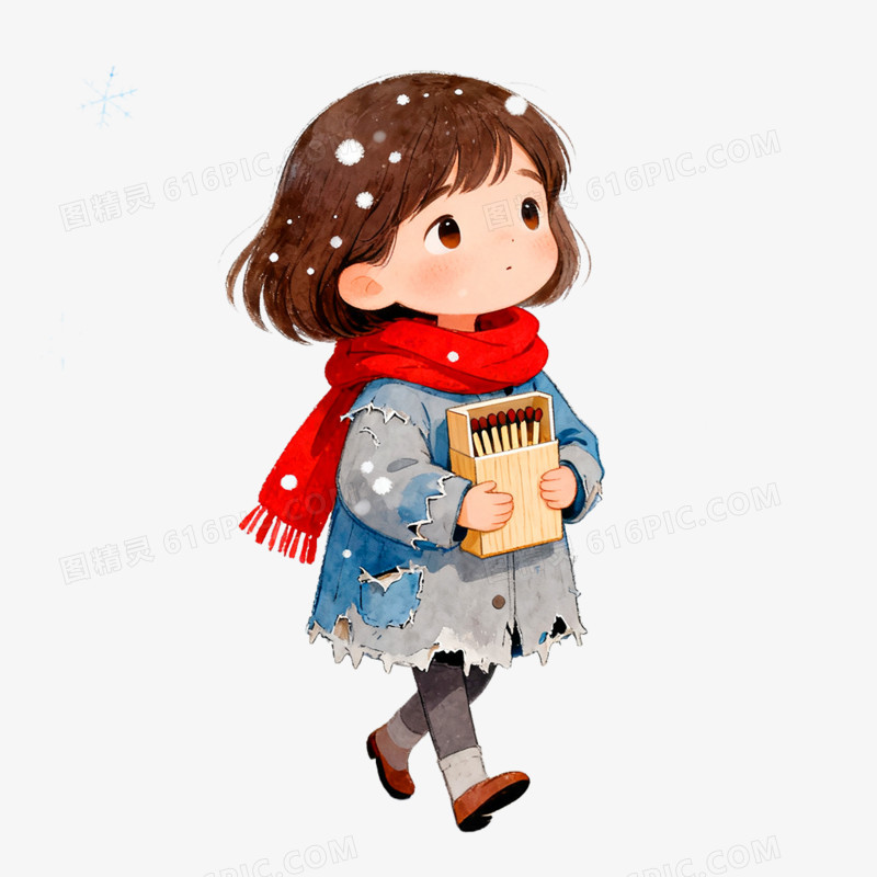 卡通手绘童话故事卖火柴的小姑娘免抠元素
