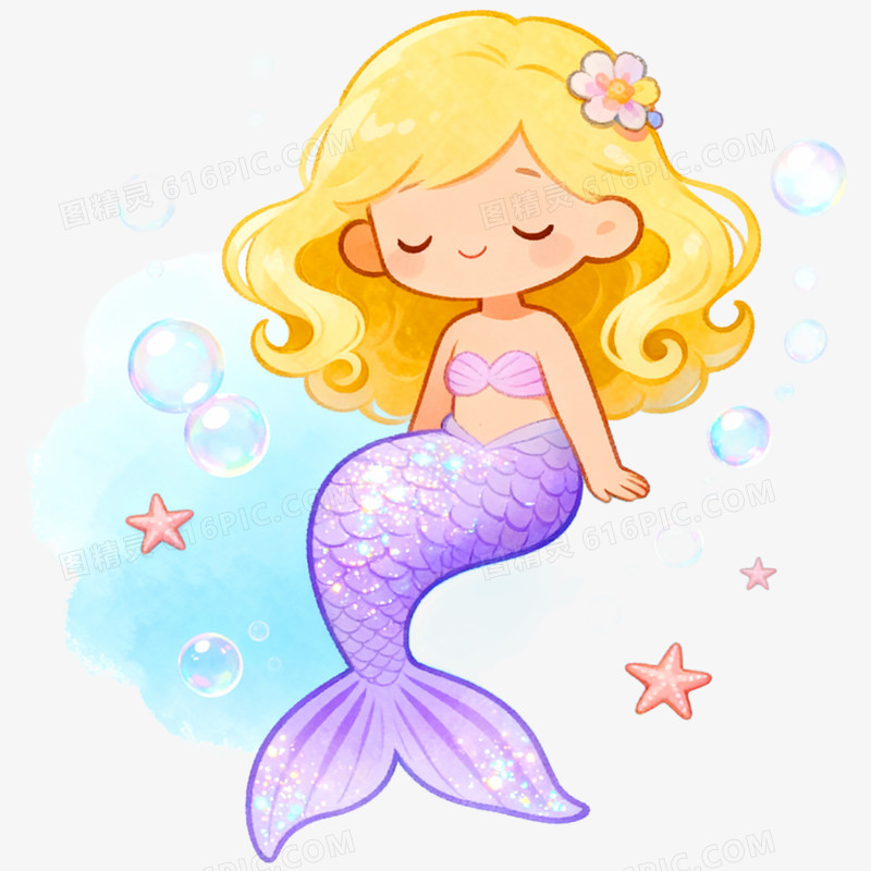 卡通手绘童话故事海的女儿免抠元素