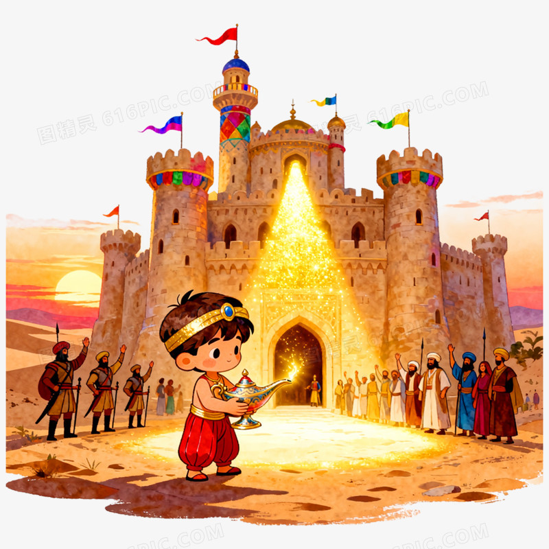 卡通手绘童话故事阿拉丁神灯免抠元素