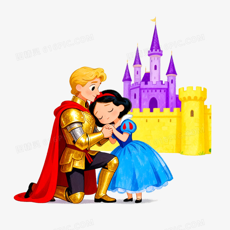 卡通手绘童话故事白雪公主免抠元素