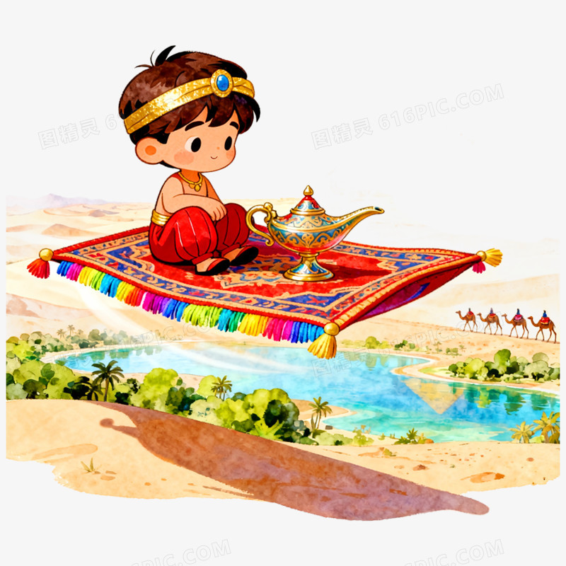 卡通手绘童话故事阿拉丁神灯免抠元素