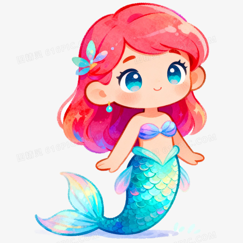 卡通手绘童话故事海的女儿免抠元素