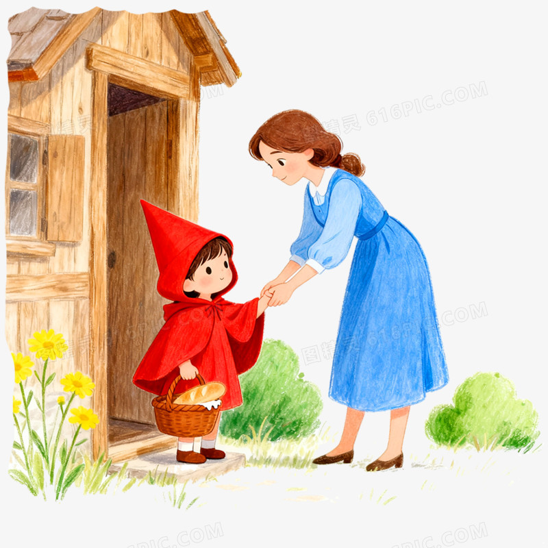 卡通手绘童话故事小红帽免抠元素