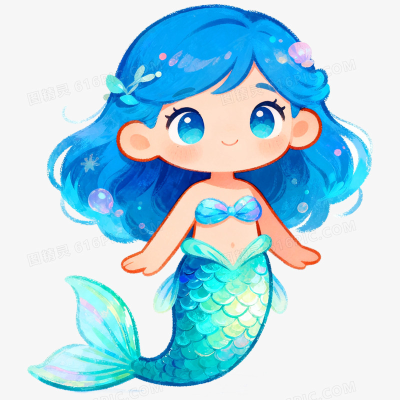 卡通手绘童话故事海的女儿免抠元素