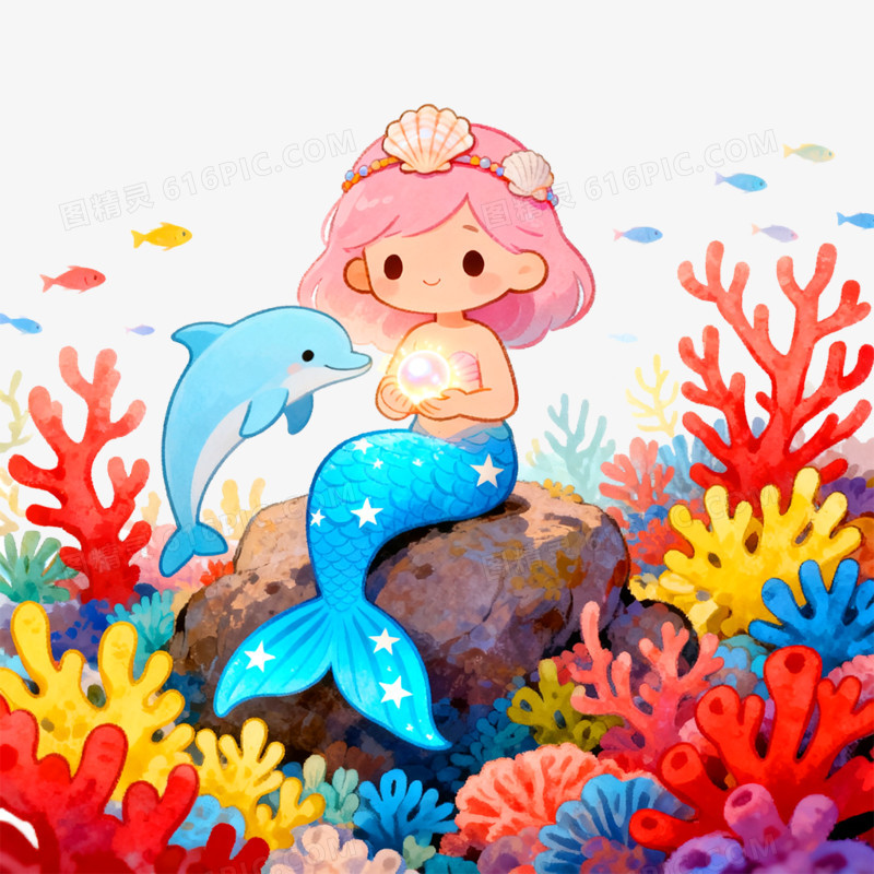 卡通手绘童话故事海的女儿免抠元素