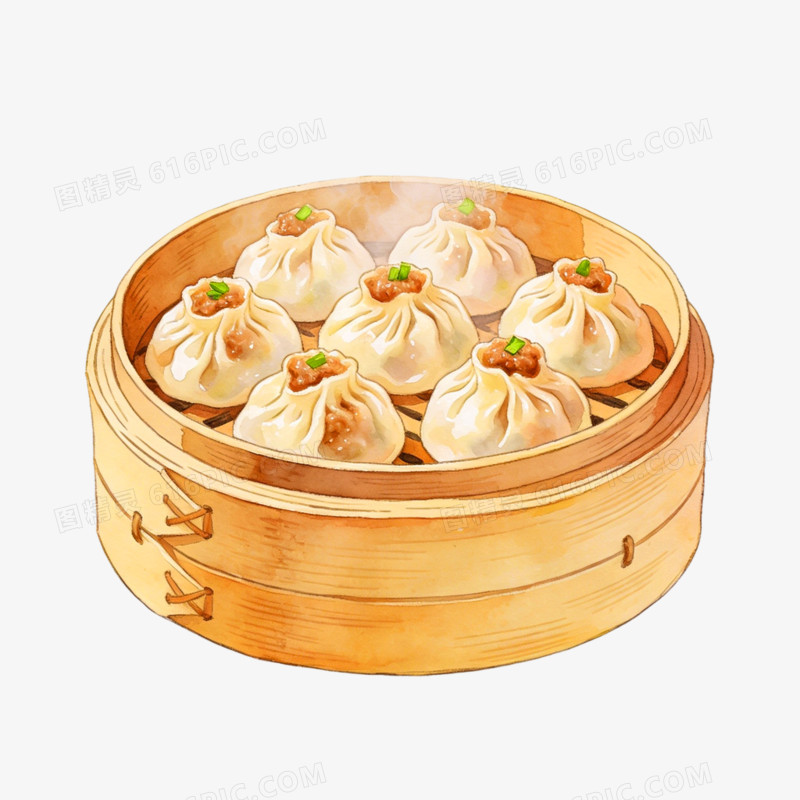 插画风格上海小笼包特色美食免抠元素