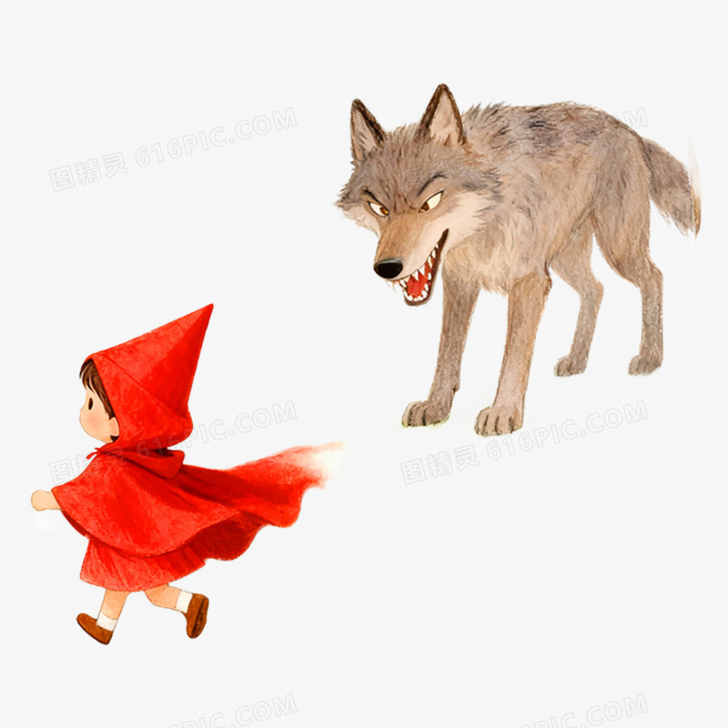 卡通手绘童话故事小红帽免抠元素