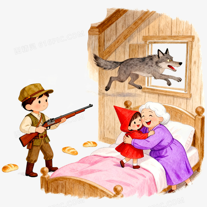 卡通手绘童话故事小红帽免抠元素