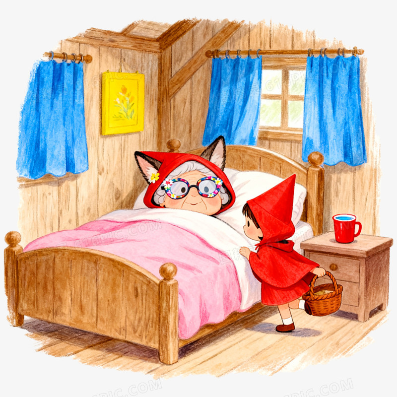 卡通手绘童话故事小红帽免抠元素