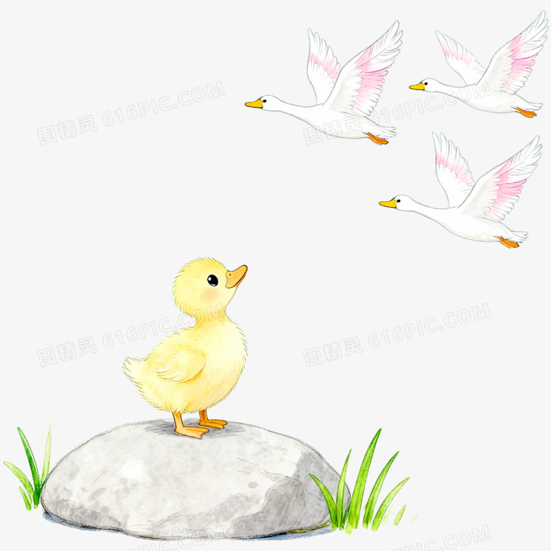 卡通手绘童话故事丑小鸭免抠元素