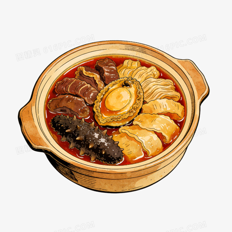 插画风格福建佛跳墙特色美食免抠元素